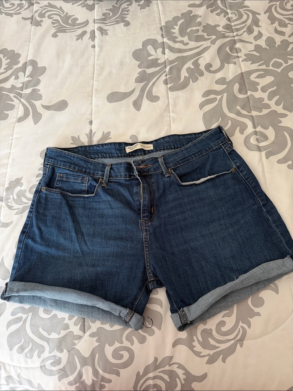 Women's Dark Blue Denim Rolled Cuff Jean Shorts
